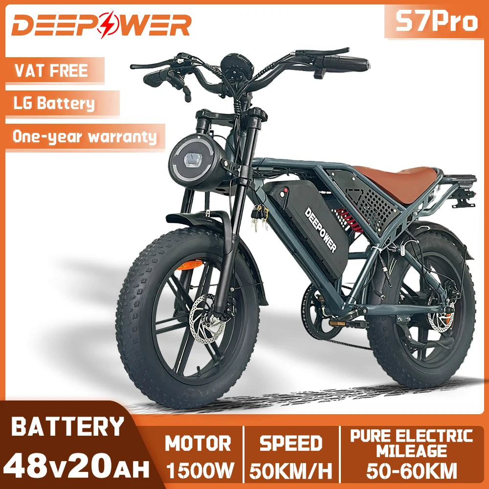 DEEPOWER S7Pro Off-Road Electric Bike 1500W 48V 60Ah Battery