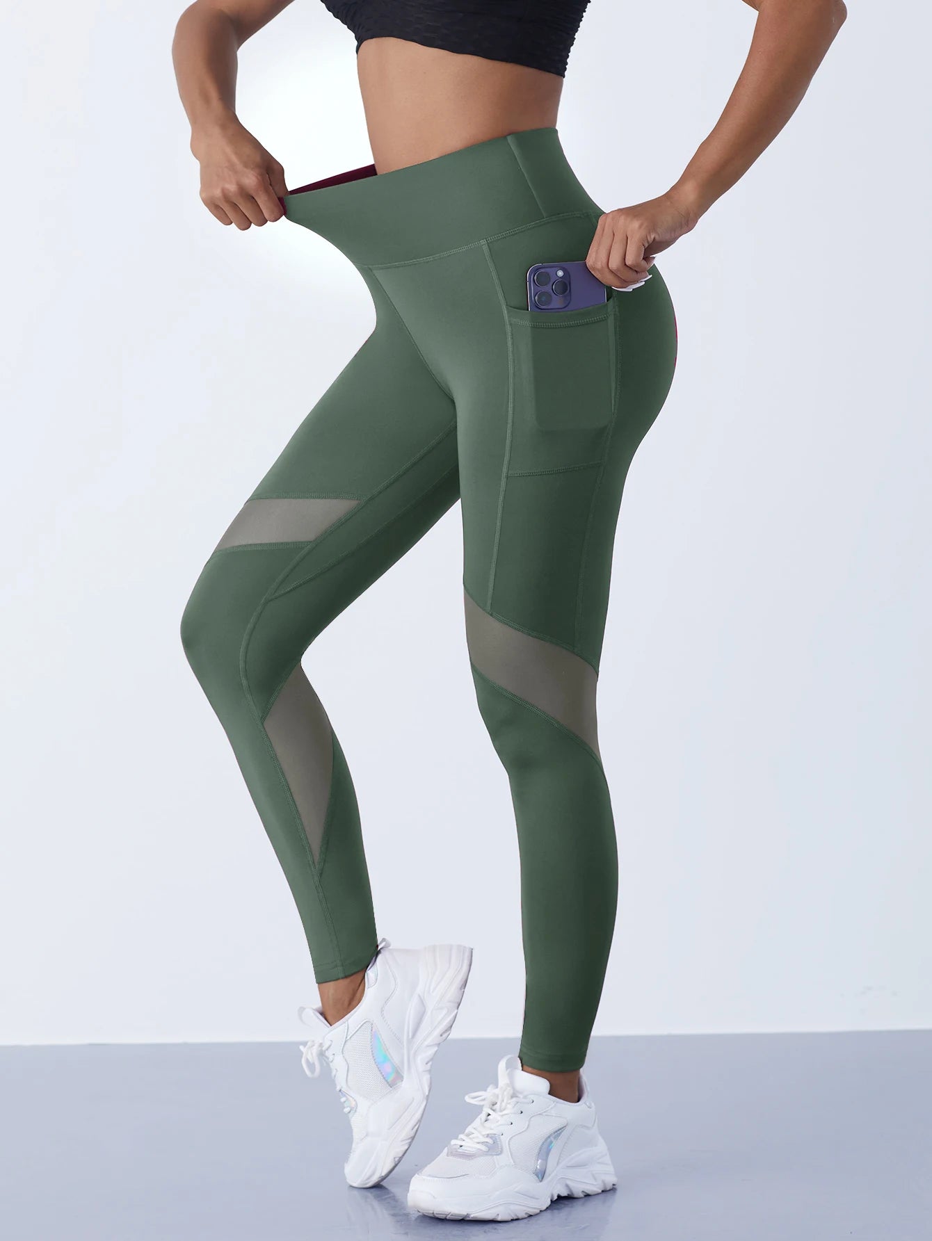 Women's Mesh Splicing Yoga Pants High Waist Tummy Control Leggings