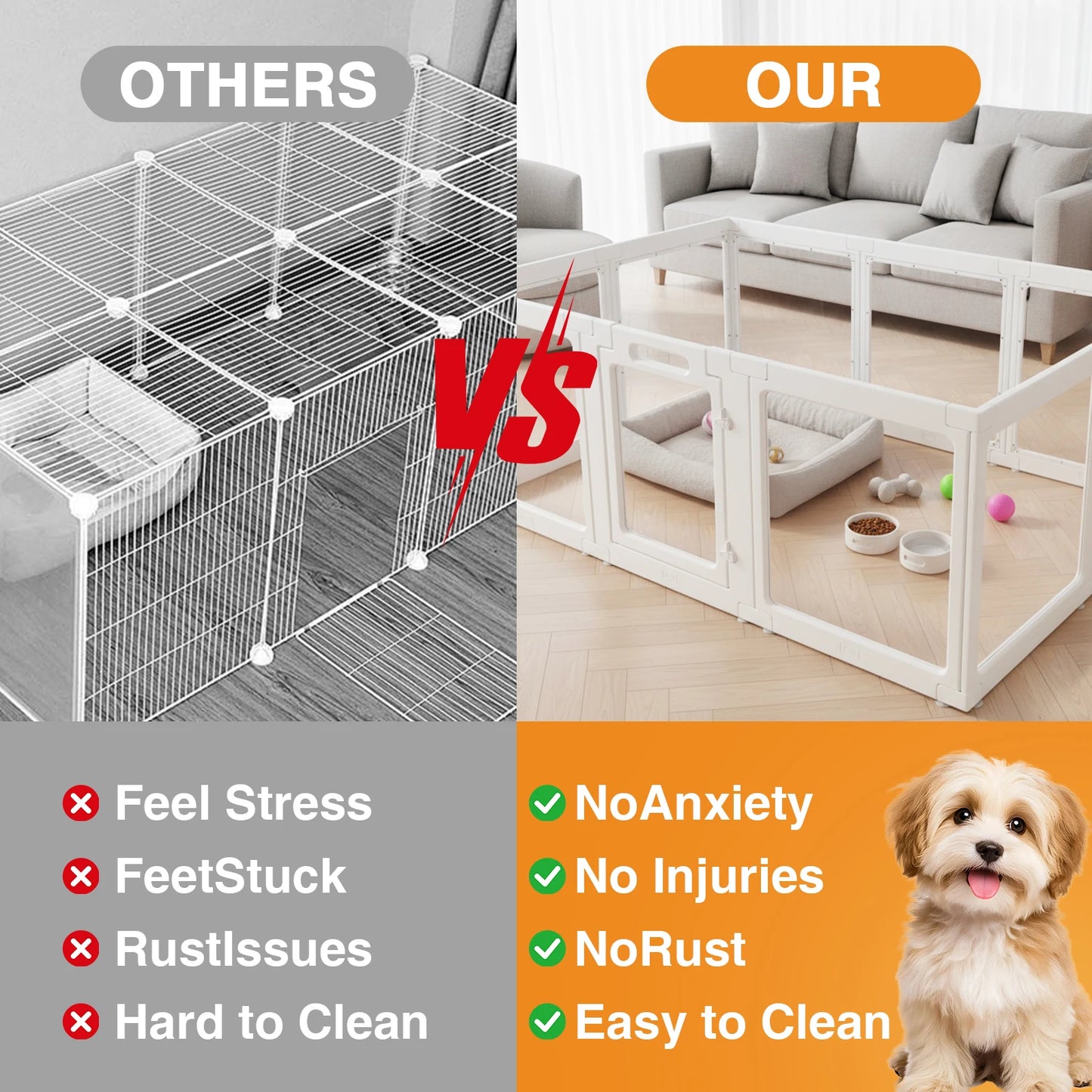 Clear Acrylic Puppy Playpen Kennel Cage With Door For Pets