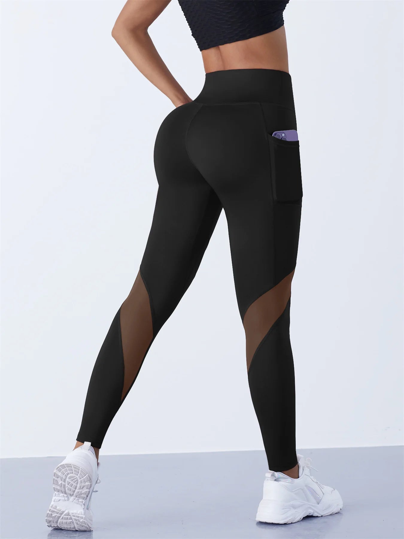 Women's Mesh Splicing Yoga Pants High Waist Tummy Control Leggings
