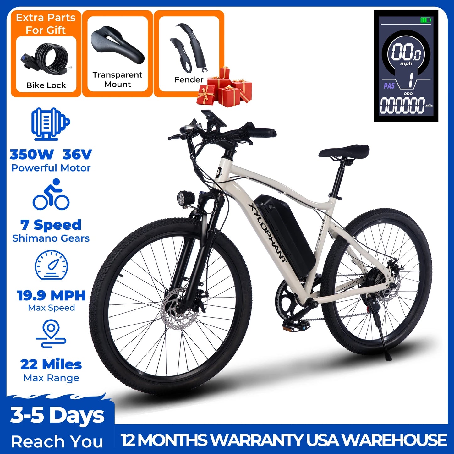 Terrosor Electric Fat Tire Ebike 350W Peak Mountain Bike