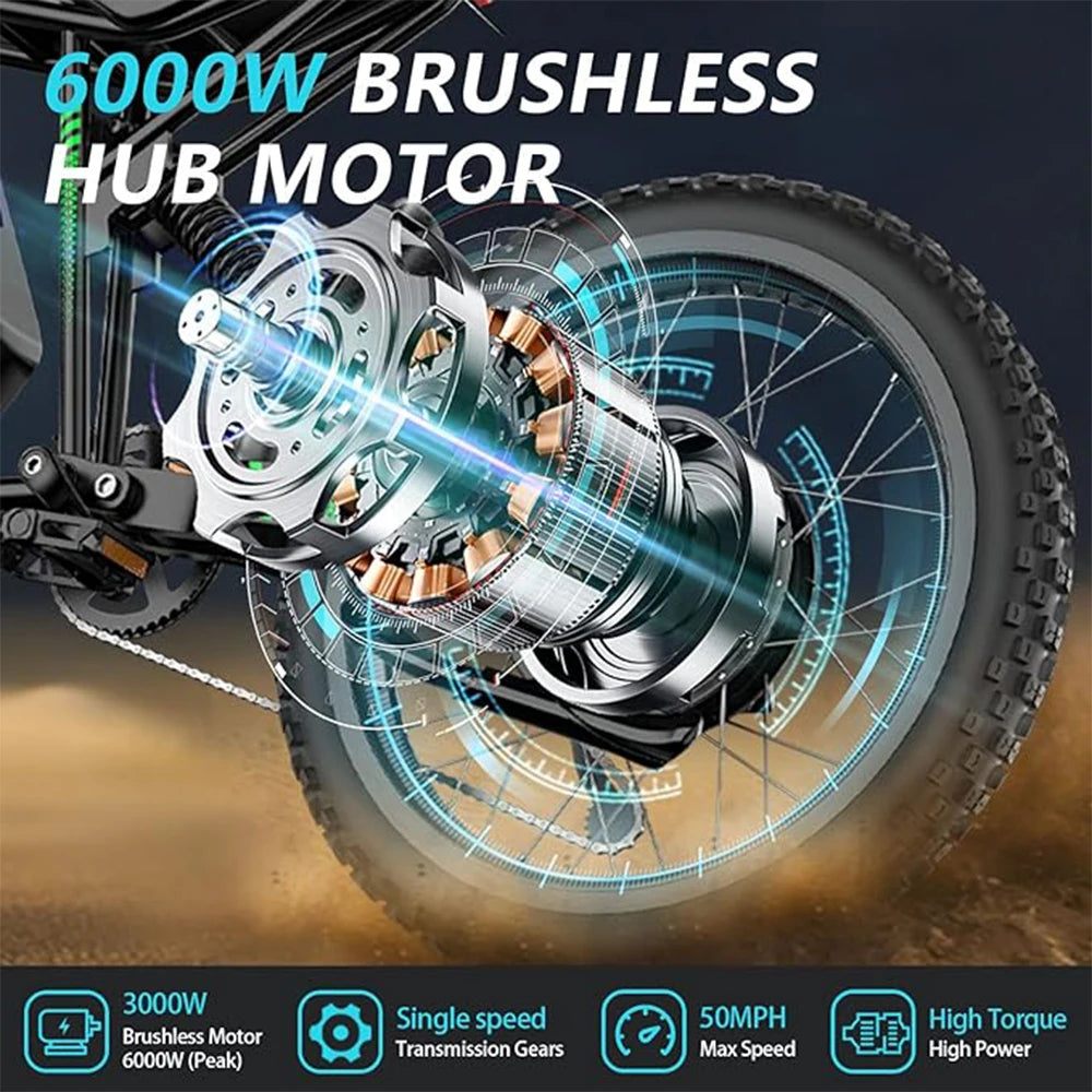 Electric Dirt Bike 6000W 60V 25Ah Dual Hydraulic Brakes Full Suspension