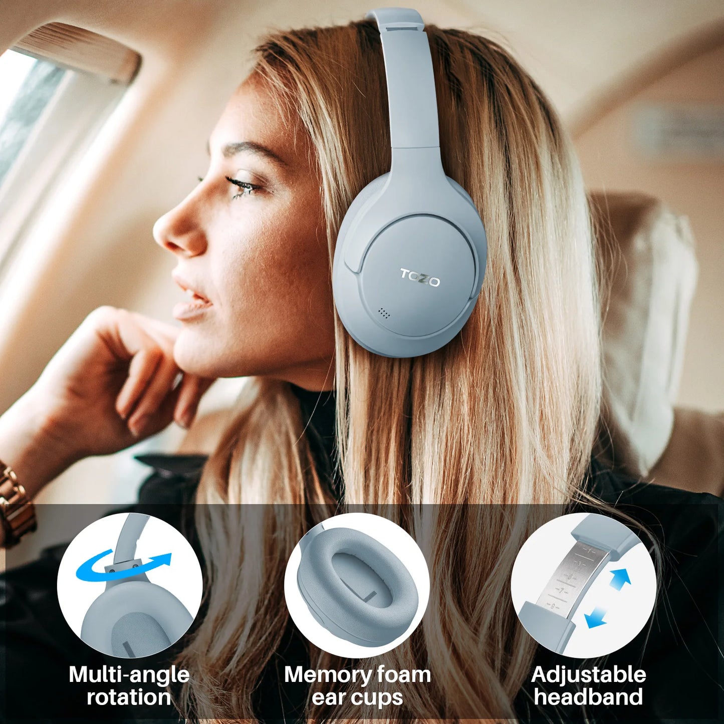 TOZO Refurbished Hi-Res Over-Ear Headphones Bluetooth ANC