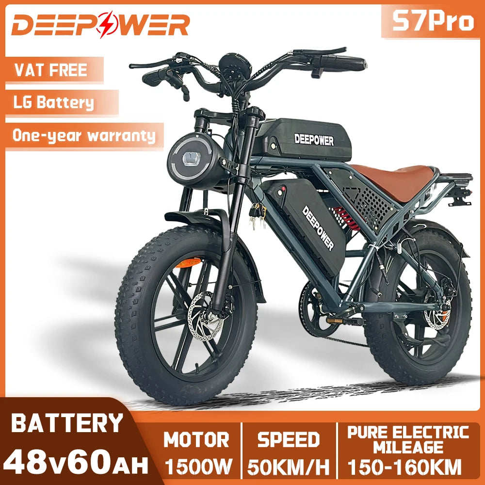 DEEPOWER S7Pro Off-Road Electric Bike 1500W 48V 60Ah Battery