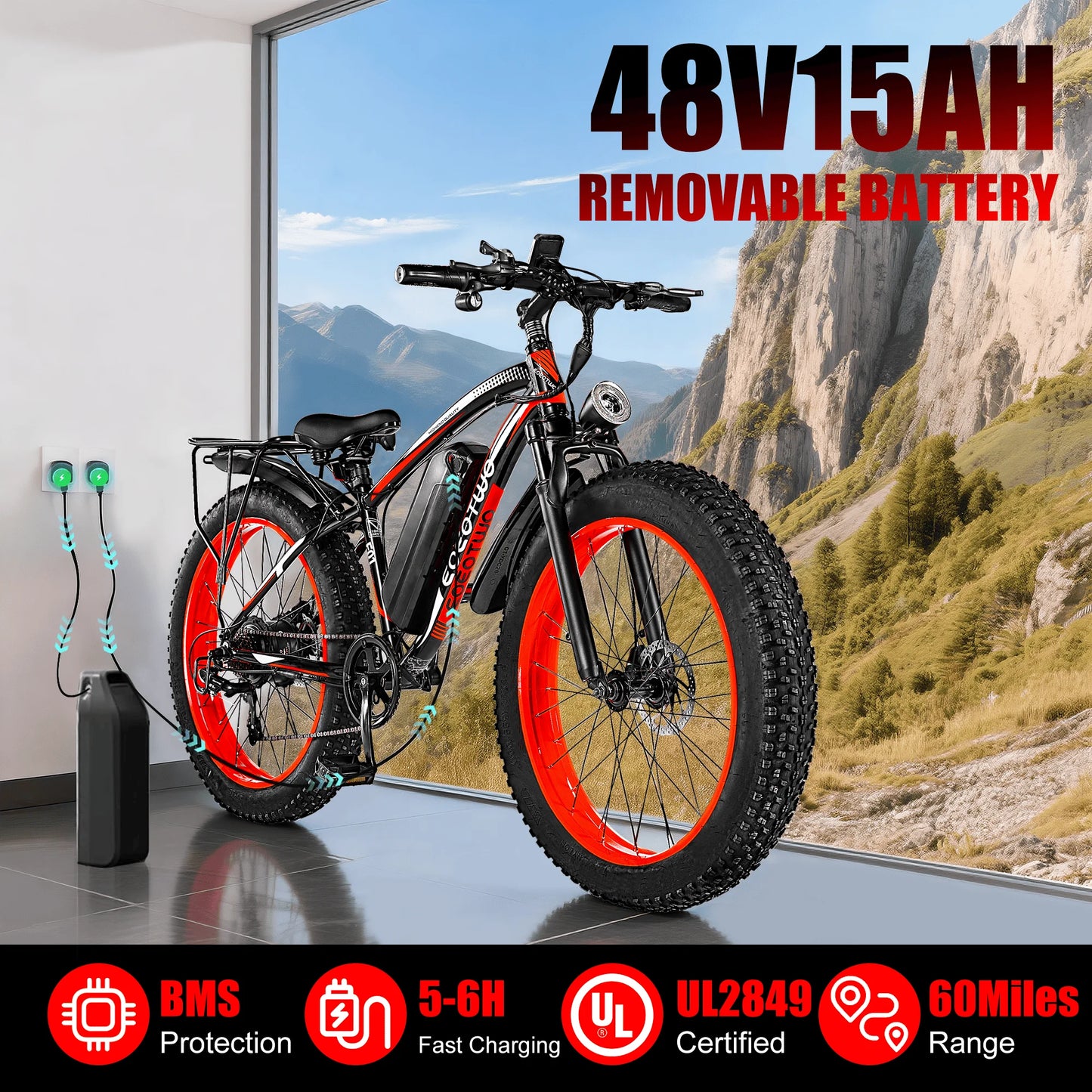 EOEOTWO E01 Electric Bike Mountain Fat Tire 1500W 34MPH UL2849