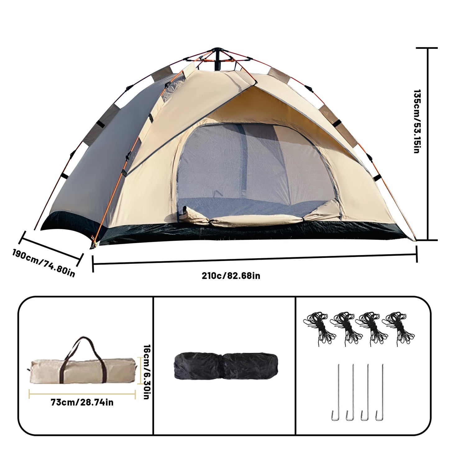 Pakicetus Windproof Camping Tent Quick Setup for Family Travel