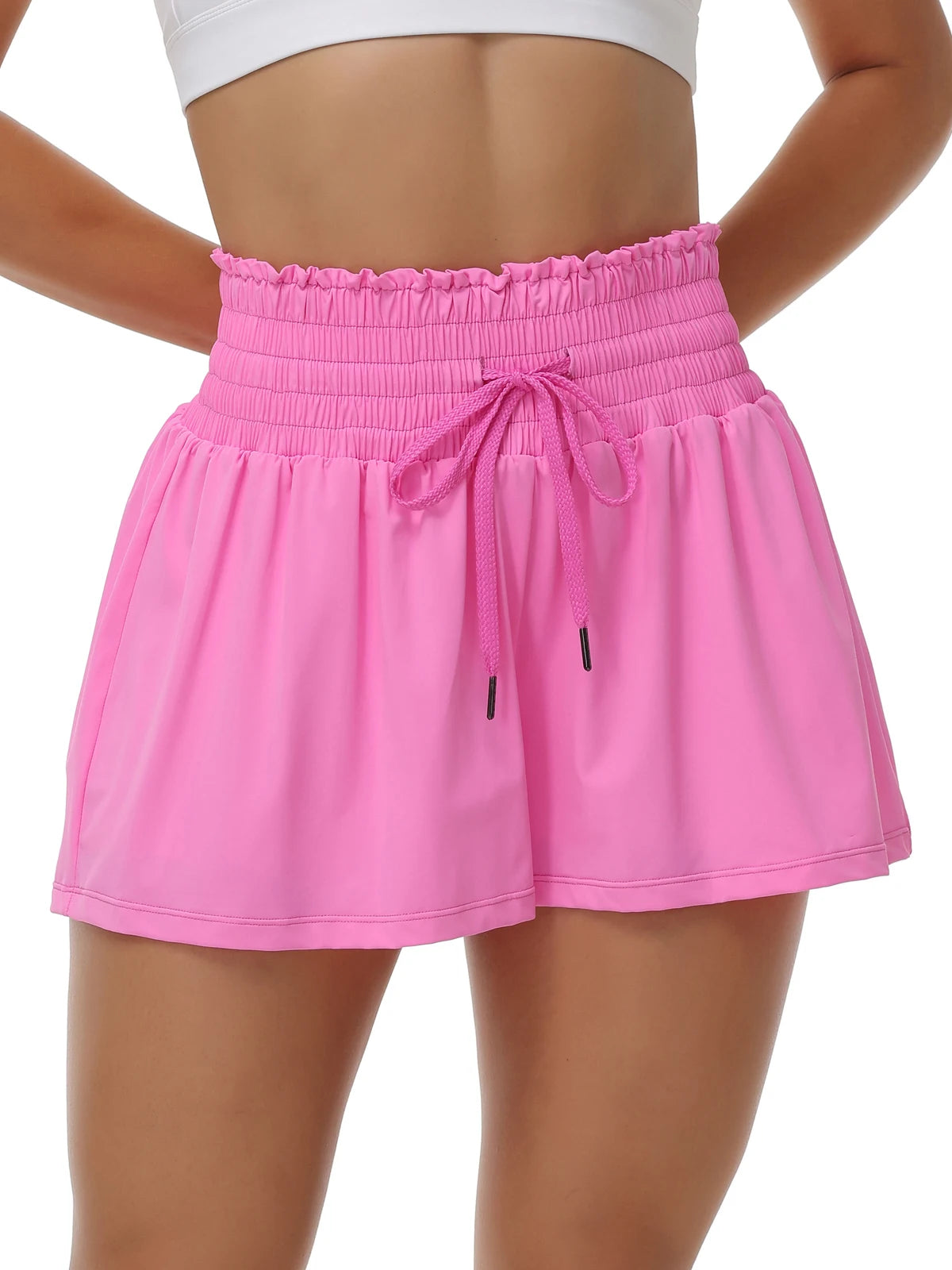 NONECN Womens 2-In-1 High Waist Running Shorts With Drawstring Pocket
