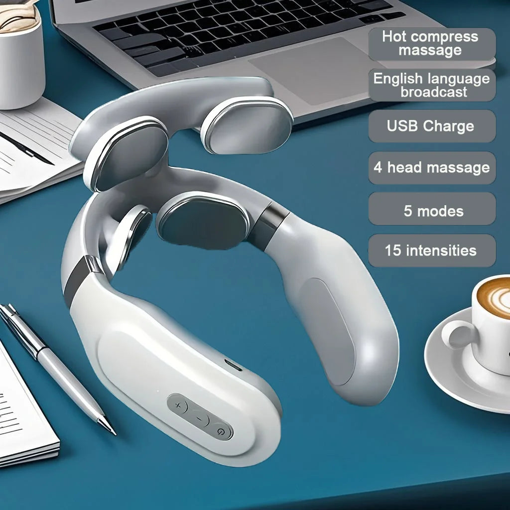 Four Head USB Neck Massager With Heating And Breathing Light