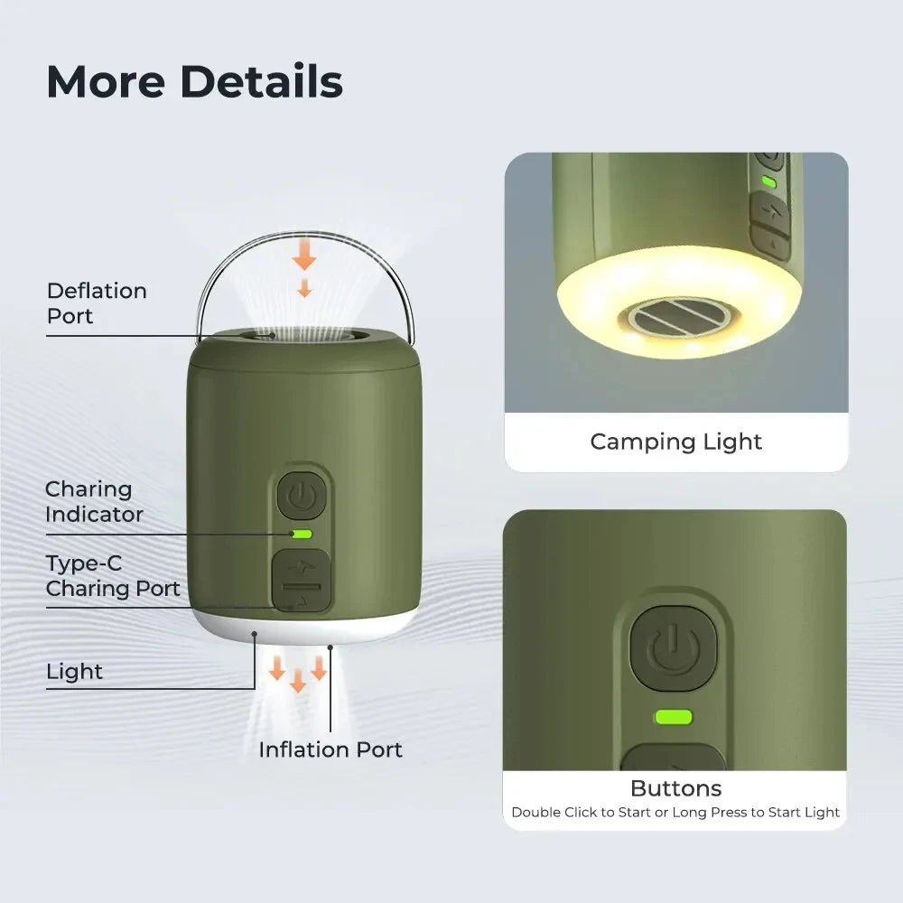 Tiny Air Pump With Camping Lantern For Inflatable Sleeping Pads