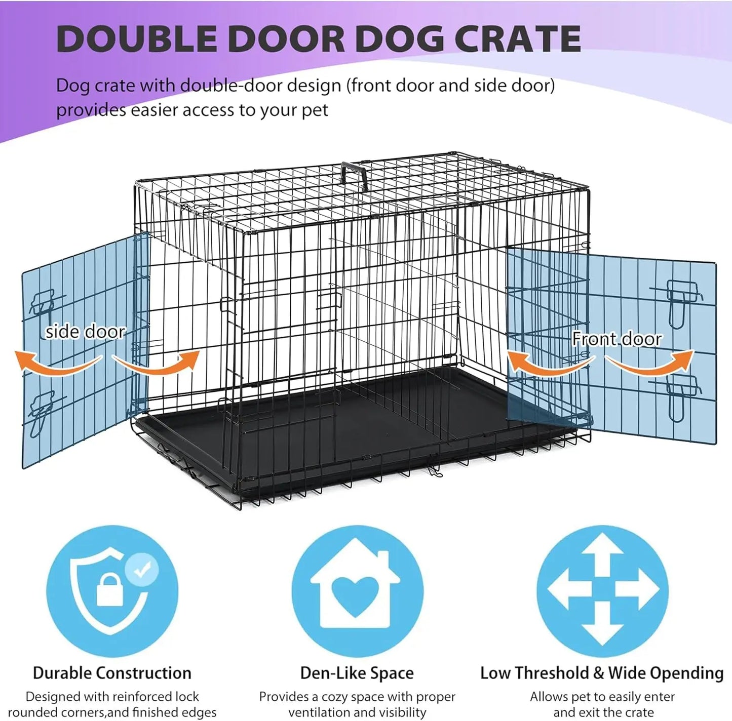 BestPet Dog Crate Foldable Metal Kennel With Dual Doors