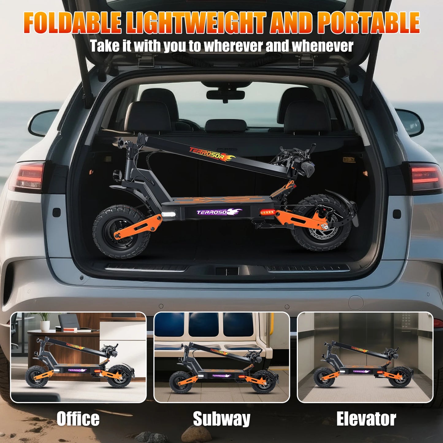 Electric Folding Scooter With 1200W Motor And 40 MPH Range