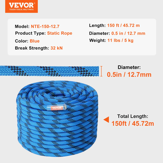 VEVOR Static Climbing Rope 32 KN Breaking Strength