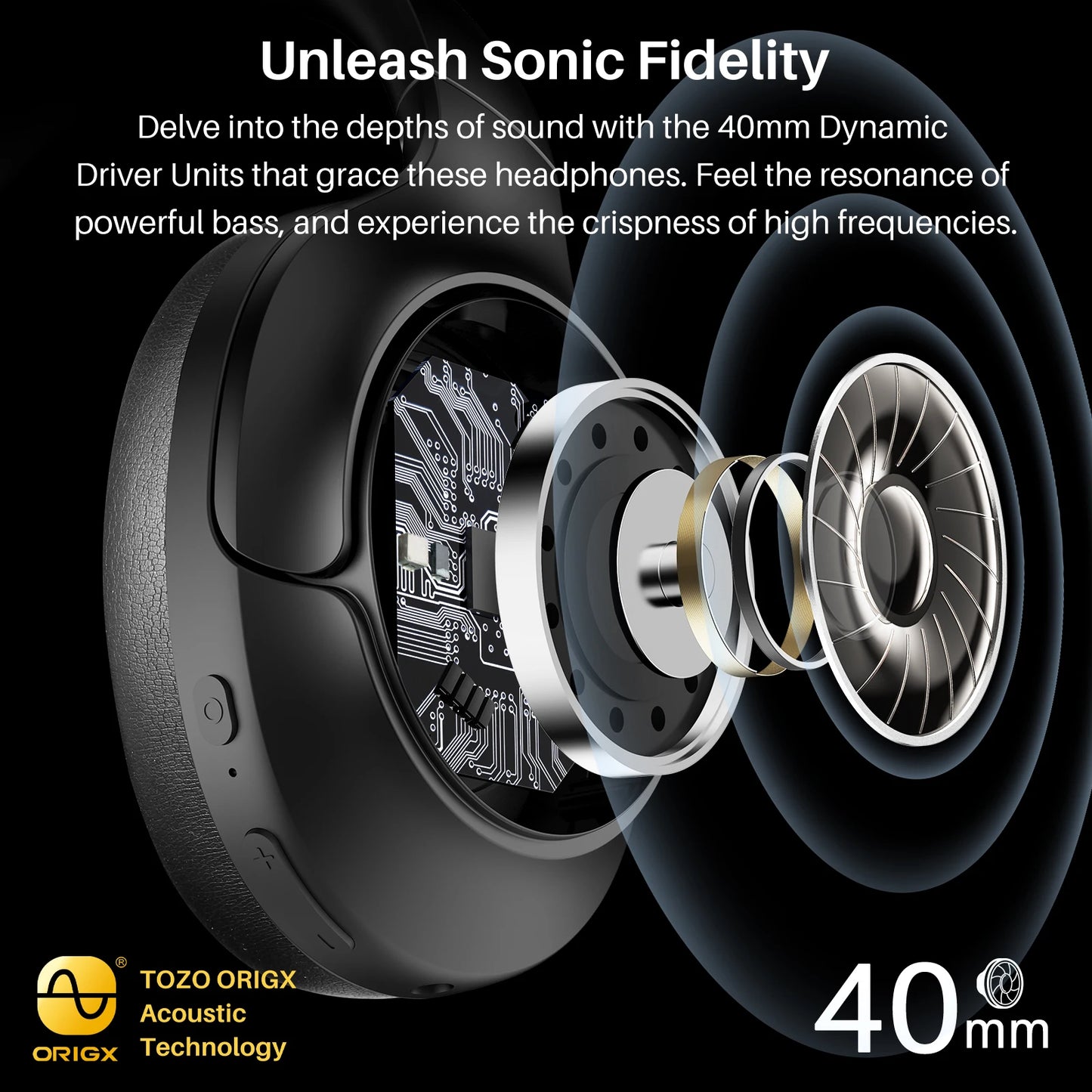 TOZO Refurbished Hi-Res Over-Ear Headphones Bluetooth ANC