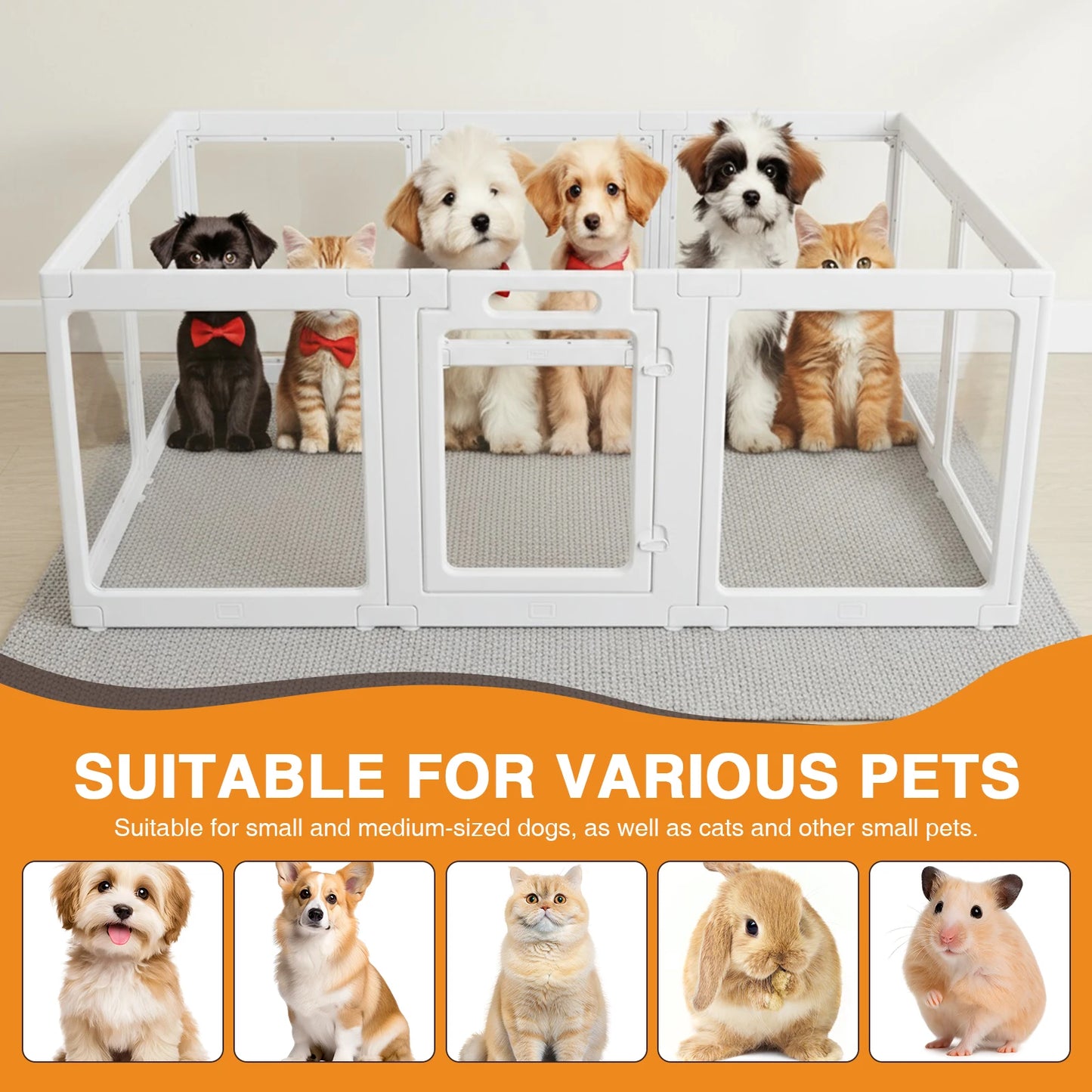 Clear Acrylic Puppy Playpen Kennel Cage With Door For Pets