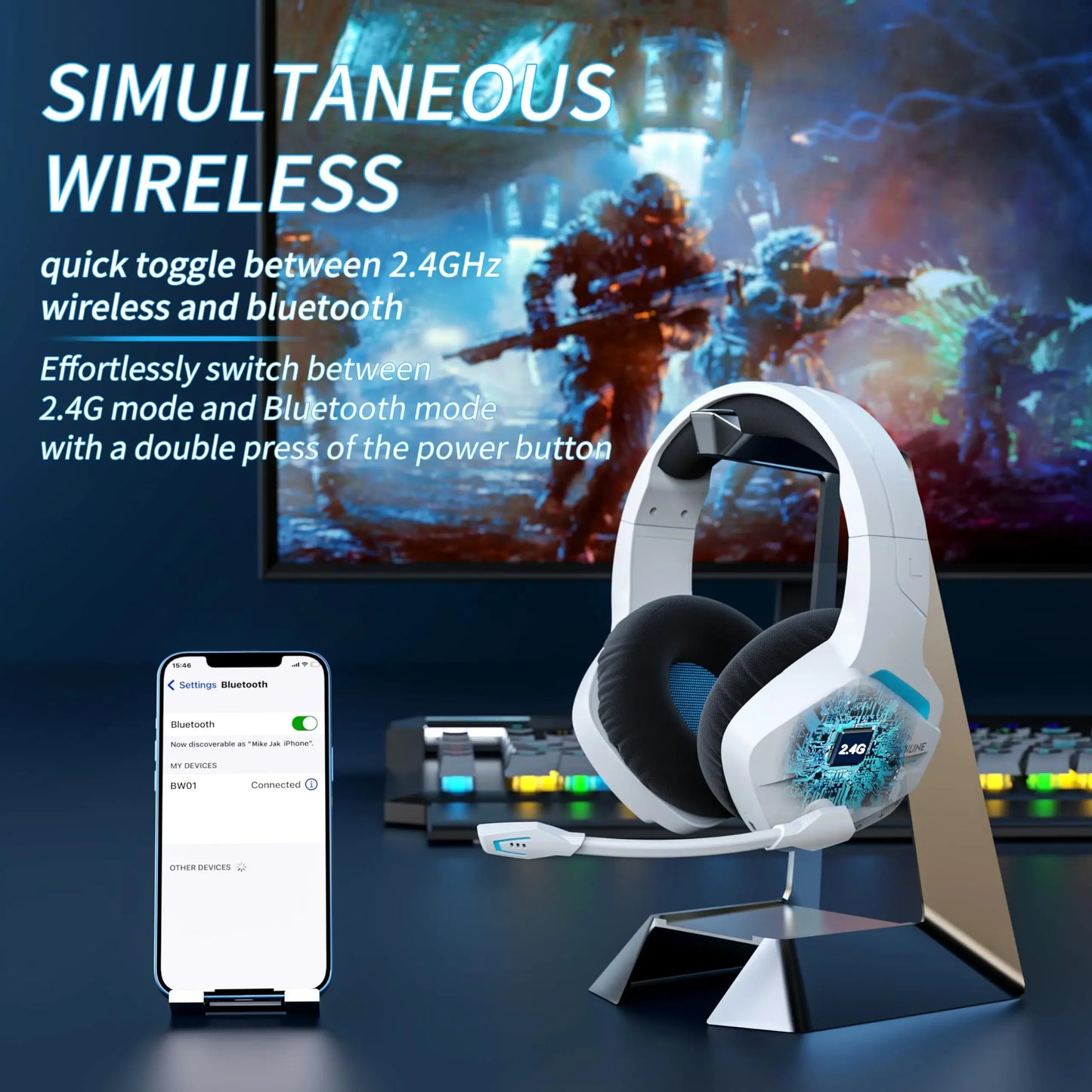 BINNUNE BW01 Wireless Gaming Headset With Microphone