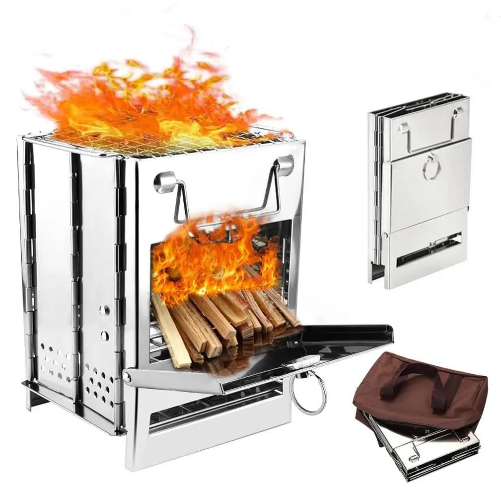 NONE Camping Wood Burning Stove With Grill Collapsible Rocket Stove