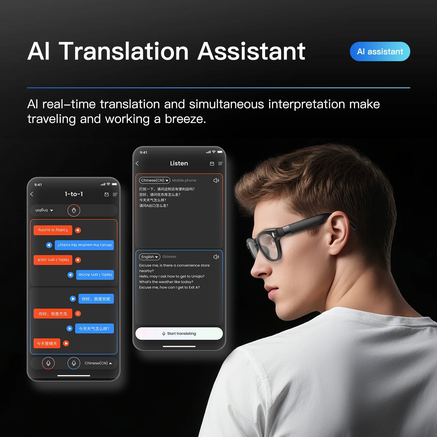 EIGIIS AI Smart Glasses Bluetooth Call AI Translation Noise Reduction