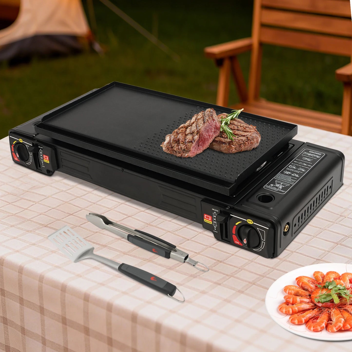 NONED 2 Burner Portable Camping Stove Kit With Baking Pan