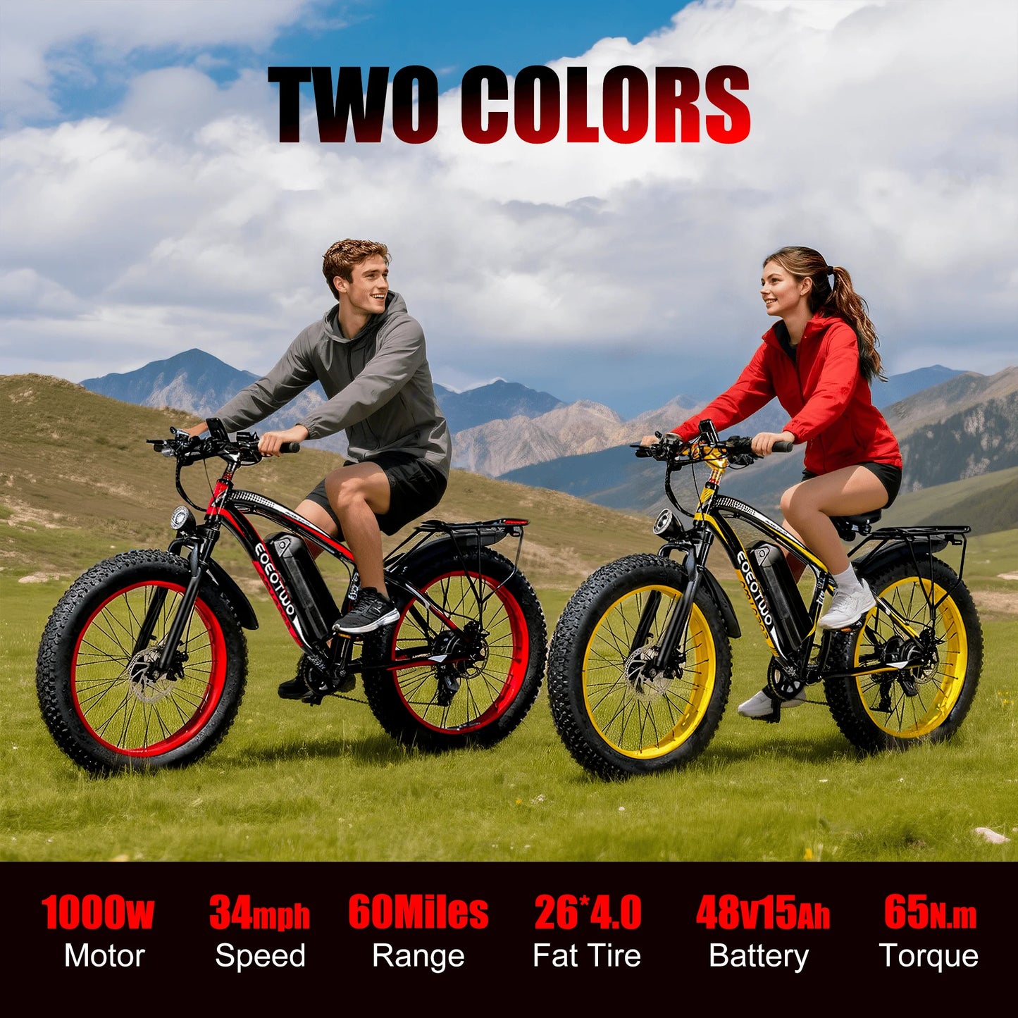 EOEOTWO E01 Electric Bike Mountain Fat Tire 1500W 34MPH UL2849
