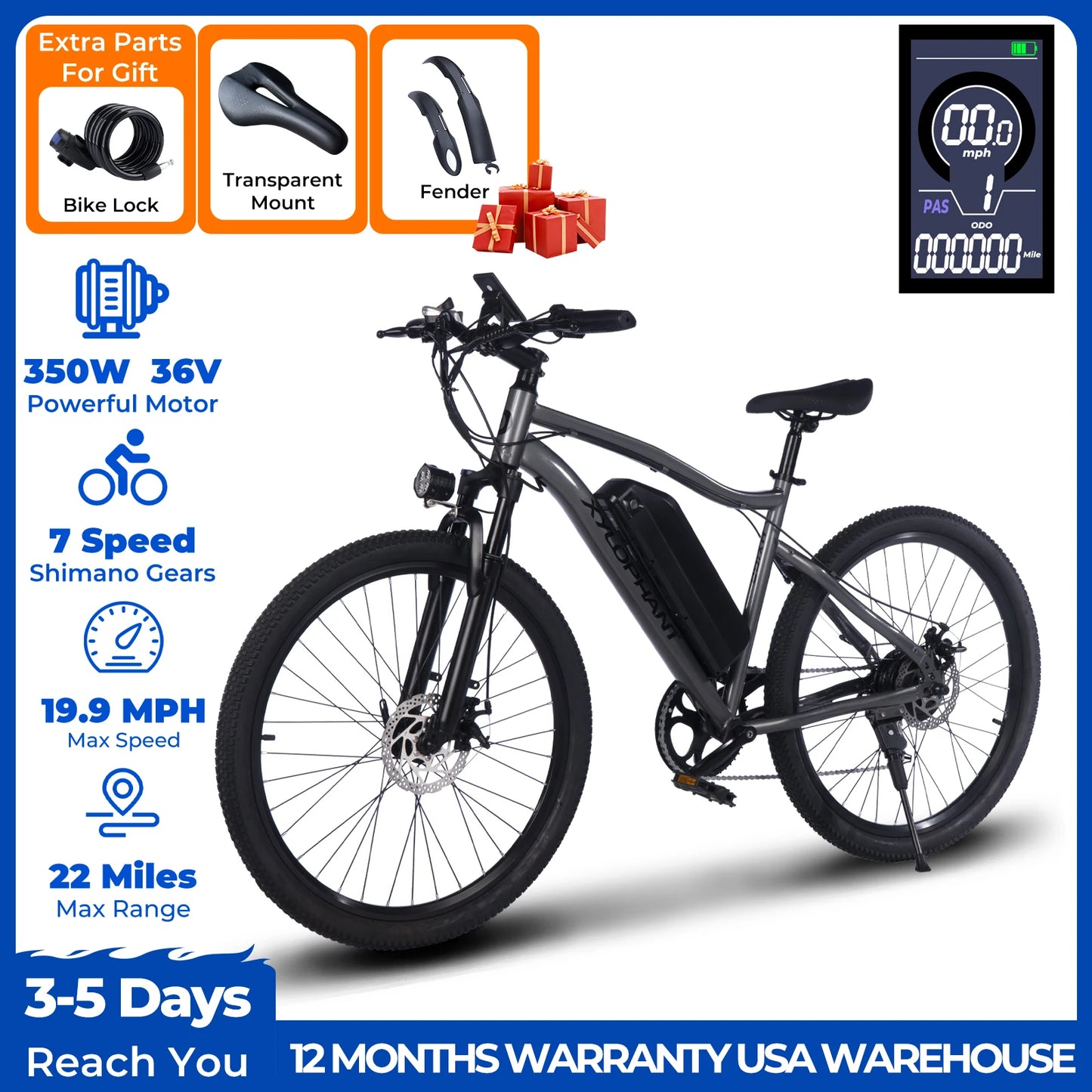 Terrosor Electric Fat Tire Ebike 350W Peak Mountain Bike
