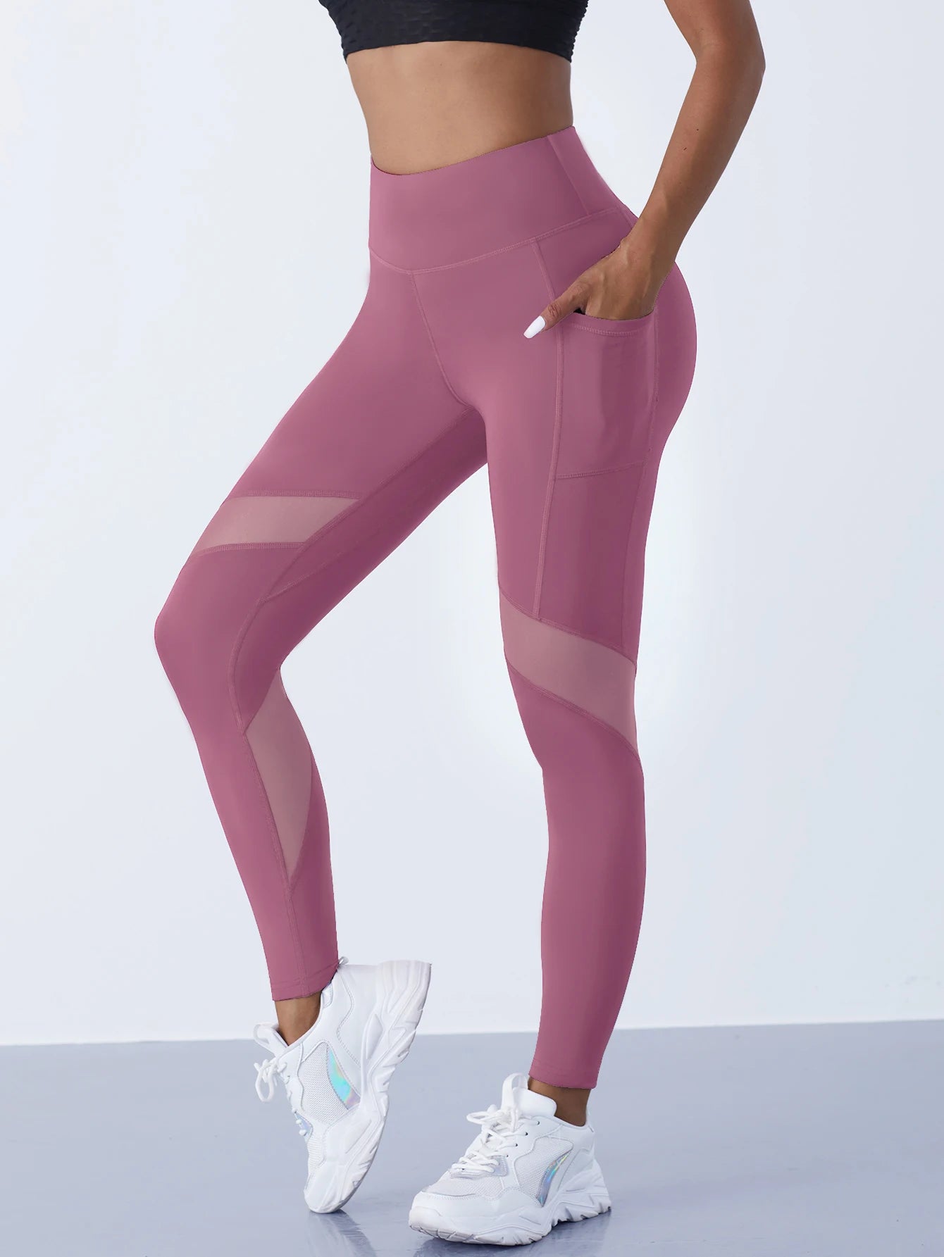 Women's Mesh Splicing Yoga Pants High Waist Tummy Control Leggings