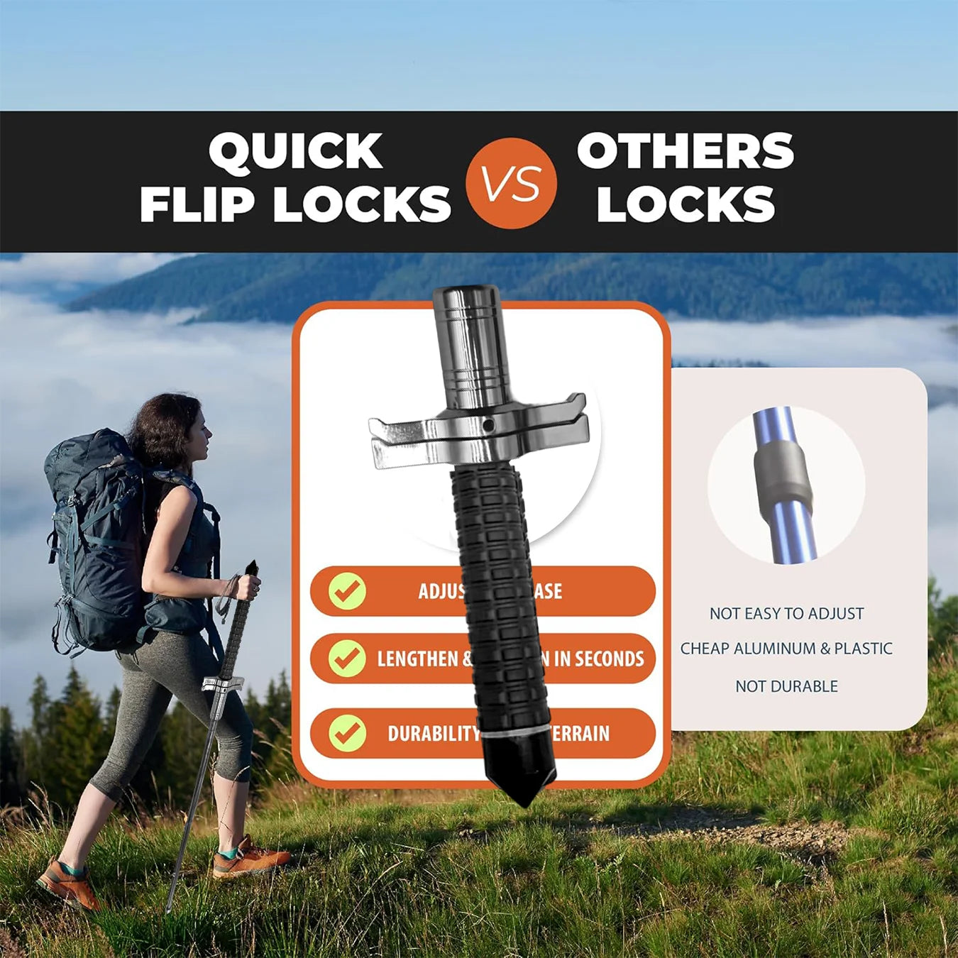 NONECN Telescopic Stainless Steel Walking Stick With Anti Slip