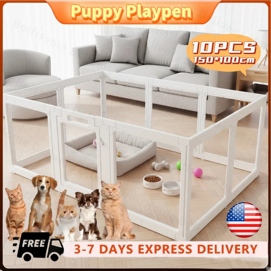 Clear Acrylic Puppy Playpen Kennel Cage With Door For Pets