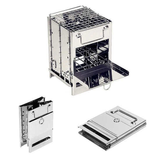 NONE Camping Wood Burning Stove With Grill Collapsible Rocket Stove