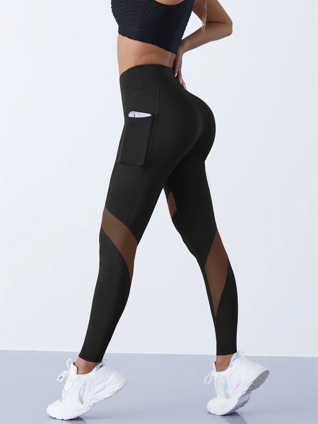 Women's Mesh Splicing Yoga Pants High Waist Tummy Control Leggings