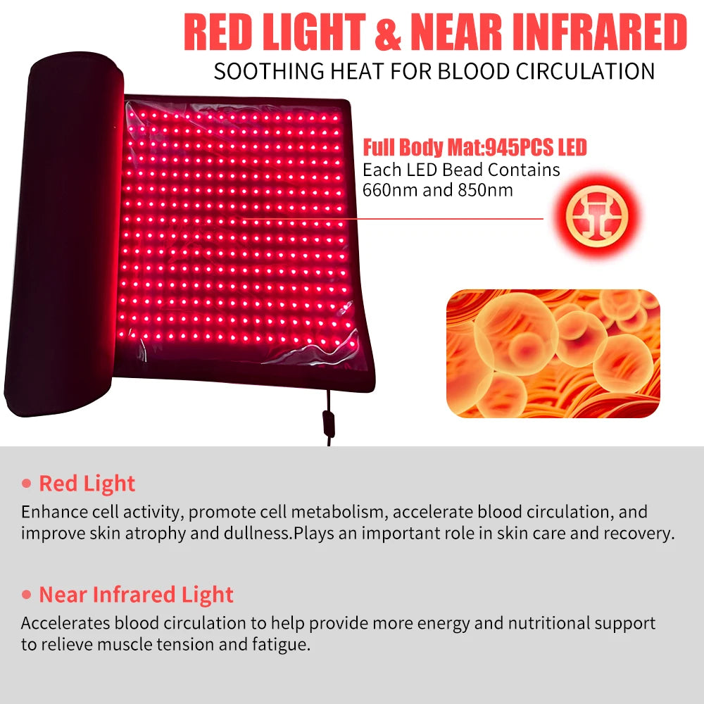 Light Therapy Full-Body Mat With 945 LEDs 660nm 850nm