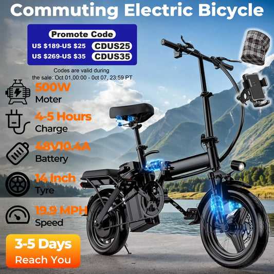 LELEKUAI 500W Folding Electric Bike With Removable Battery 20 MPH