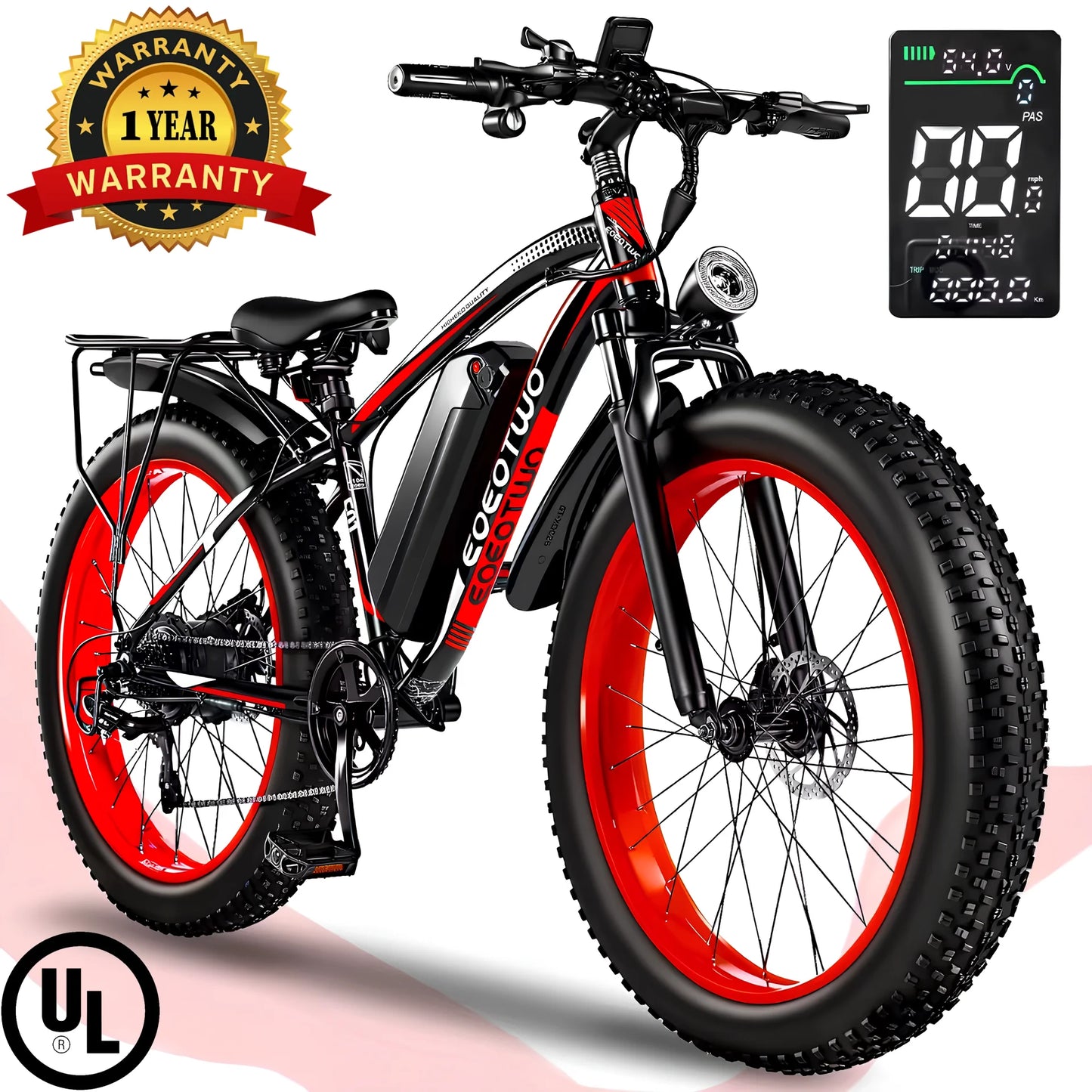EOEOTWO E01 Electric Bike Mountain Fat Tire 1500W 34MPH UL2849