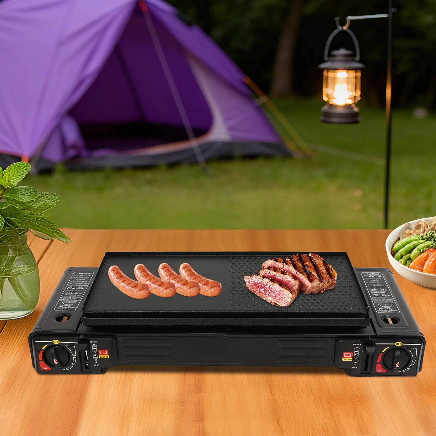 NONED 2 Burner Portable Camping Stove Kit With Baking Pan