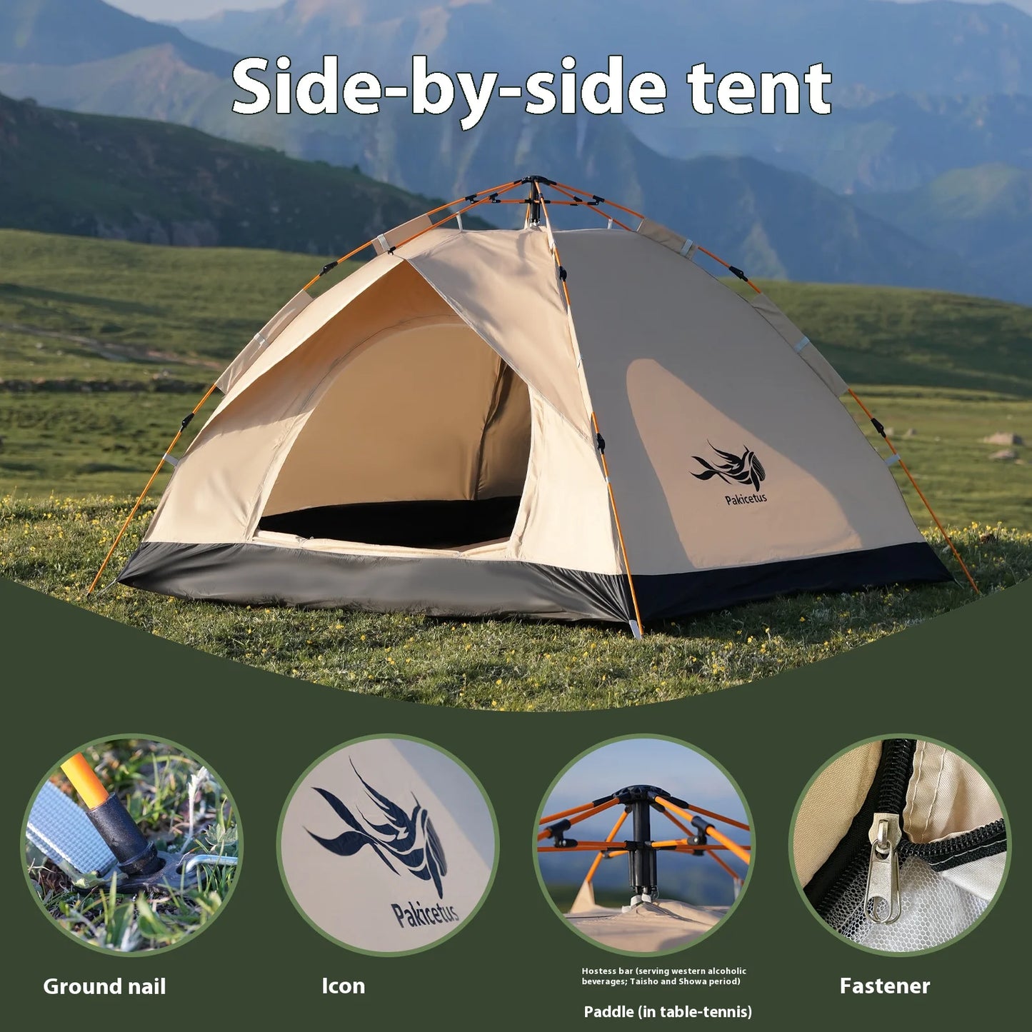 Pakicetus Windproof Camping Tent Quick Setup for Family Travel