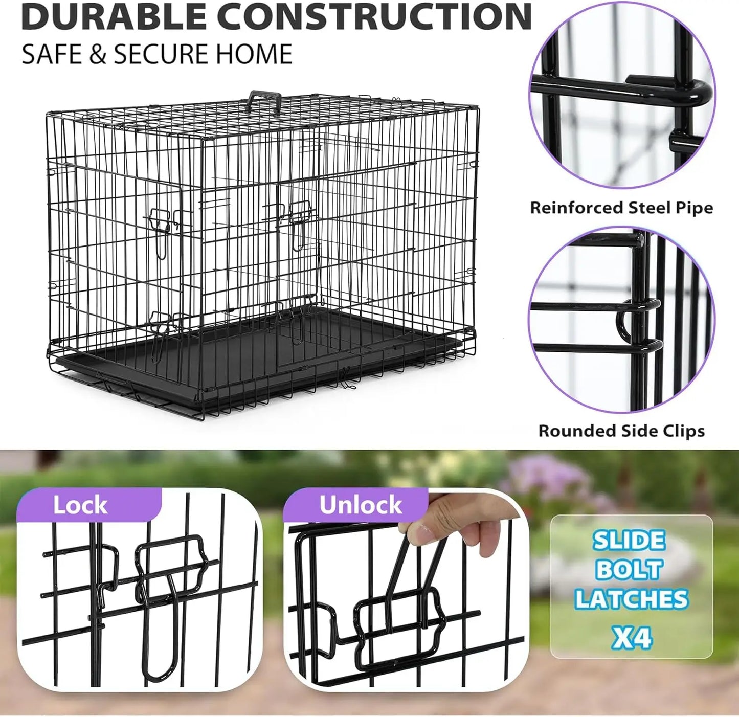 BestPet Dog Crate Foldable Metal Kennel With Dual Doors