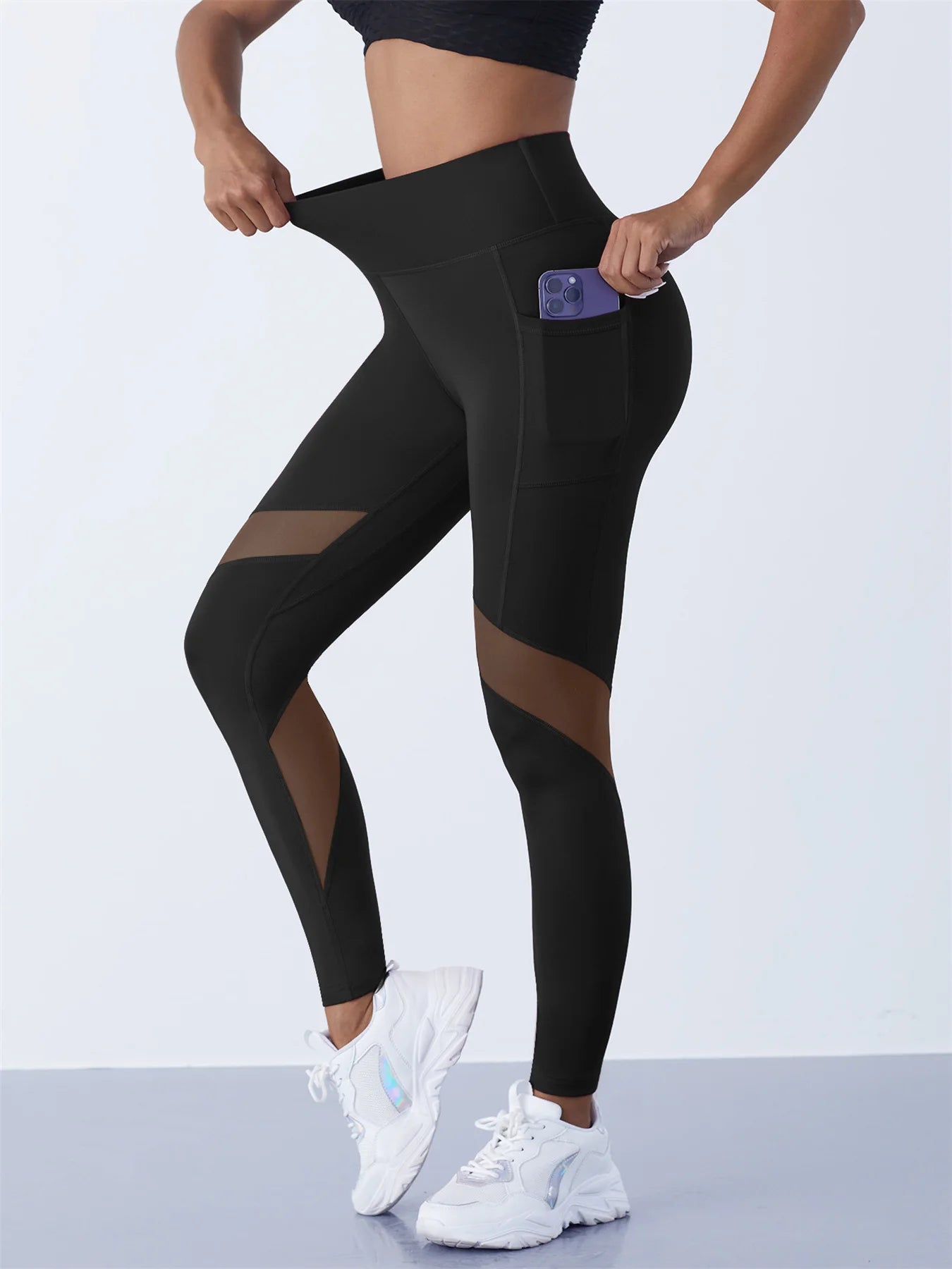 Women's Mesh Splicing Yoga Pants High Waist Tummy Control Leggings