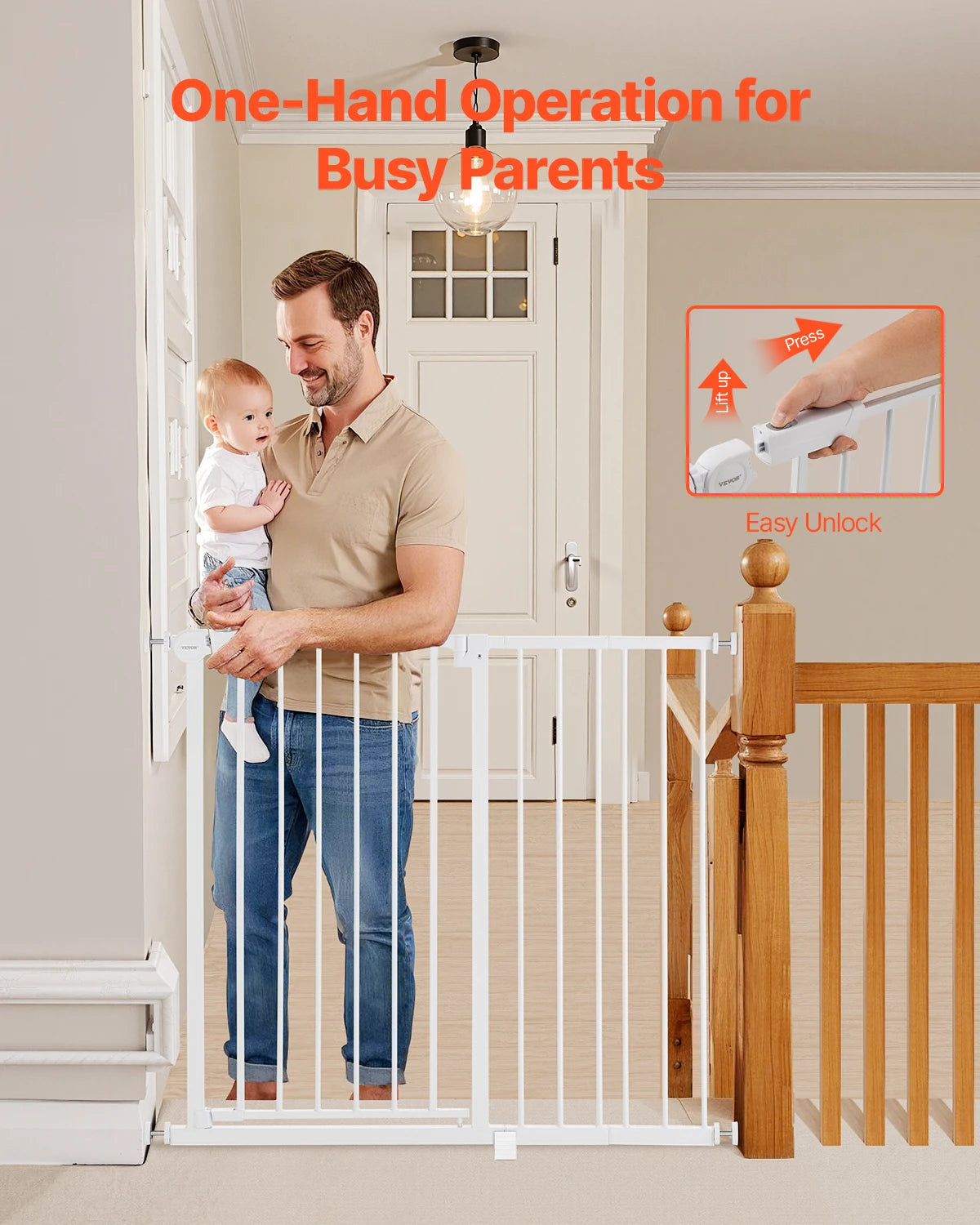 SucceBuy Baby Gate Pressure Mount Walk Through Child Pet Safety