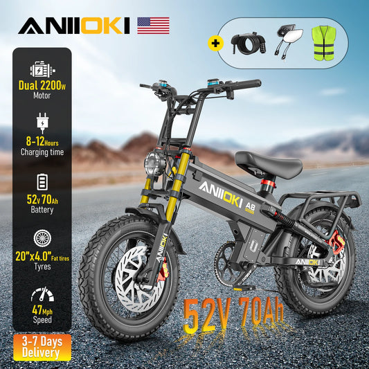 2700W Dual Peak AWD Electric Bike With 52V 70Ah Battery
